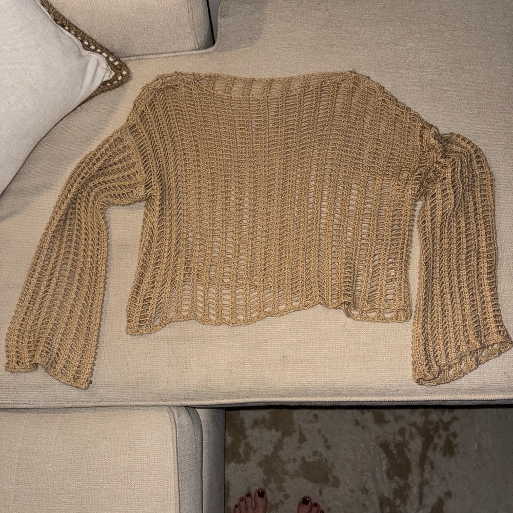 Klassy Network Crochet Coverup Top - Beige - Picture 2 of 4